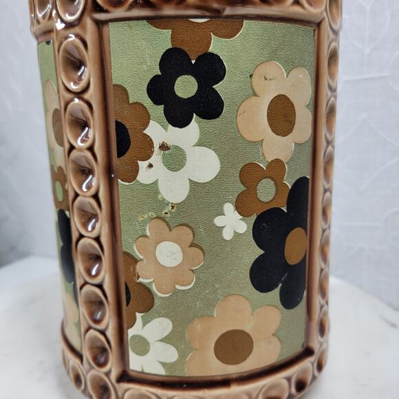VTG McCoy USA Pottery Canister 10" Tan Green Ditsy Floral Daisy Ceramic Jar - Picture 14 of 16
